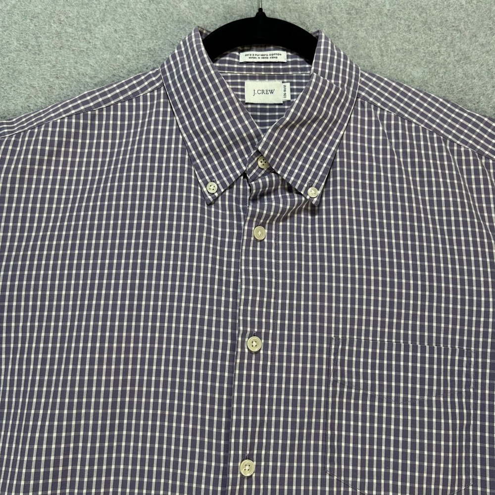 J.Crew Button Down Shirt Mens L Purple Micro Check Preppy Business Casual Vtg